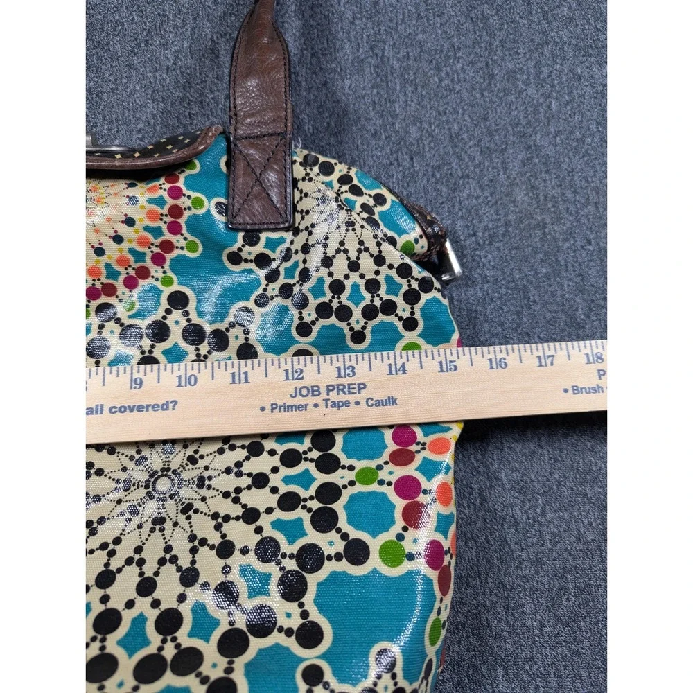 Fossil Key-Per Coated Canvas Tote Bag Teal Kaleidoscope Geometric Dots